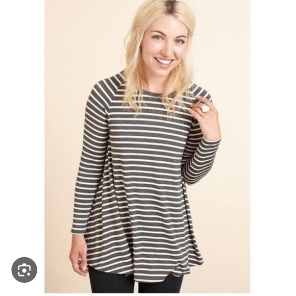 Matilda Jane Tops - Matilda Jane Gray Pink Striped Once Upon A Time Kettle Tee Tunic Shirt